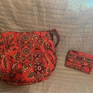 Vera Bradley Vibrant Red Patterned Bag and Wallet Set